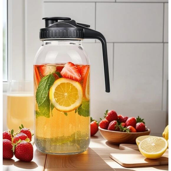3 Pack 64 Oz Wide Mouth Mason Jar Pitchers with Airtight Lids – Leak-Proof Glass - Picture 2 of 8